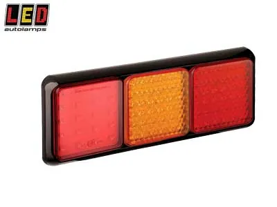 LED AUTOLAMPS Kvadrāta LED aizmugures lukturis ar kombinētām funkcijām, IP67 ūdensizturīgs