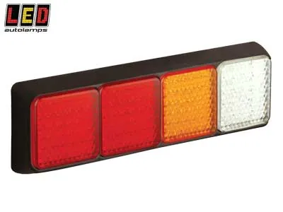 LED AUTOLAMPS Kvadrāta LED Aizmugures Lukturis 4-in-1 ar Melnu Kronšteinu IP67