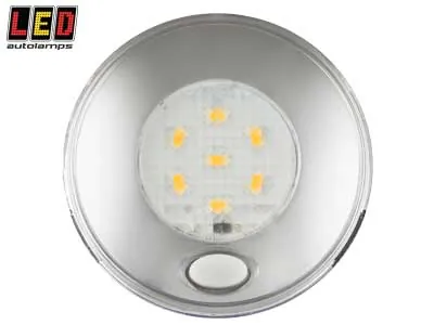 LED AUTOLAMPS Apaļš LED Salona Apgaismojums ar Hromētu Apmali, 12V, 240lm/70lm, Siltā Baltā Krāsa