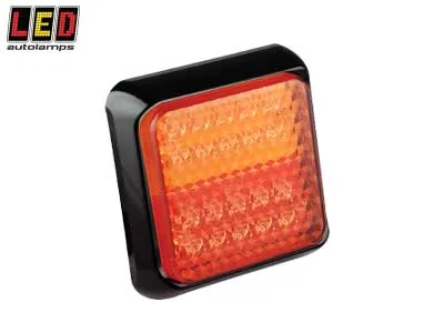 LED AUTOLAMPS Kvadrāta LED Aizmugures Lukturis ar Bremzēm, Pagriezienu un Gabarītu Funkcijām, IP67, 12-24V