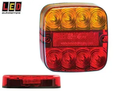 LED AUTOLAMPS Kvadrātveida LED Aizmugurējais Lukturis 12V IP67 ECE/EMC sertificēts 107x107mm