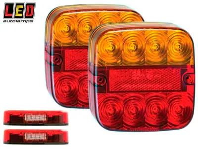 LED Aizmugures Lukturi Pāris, Kvadrāta Forma, 107x107x23mm, 12V Automašīnām un Piekabēm