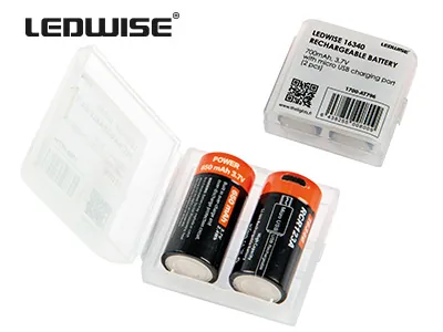 Ledwise Uzlādējamu bateriju komplekts 16340/RCR123A, 700mAh, 3.7V ar iebūvētu micro-USB uzlādes portu - Attēls 2