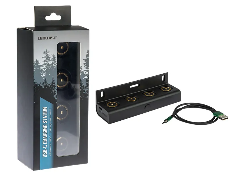 LEDWISE Legend 2 USB uzlādes dokstacija četrām luktura galvām - 5V, 160x46x46mm