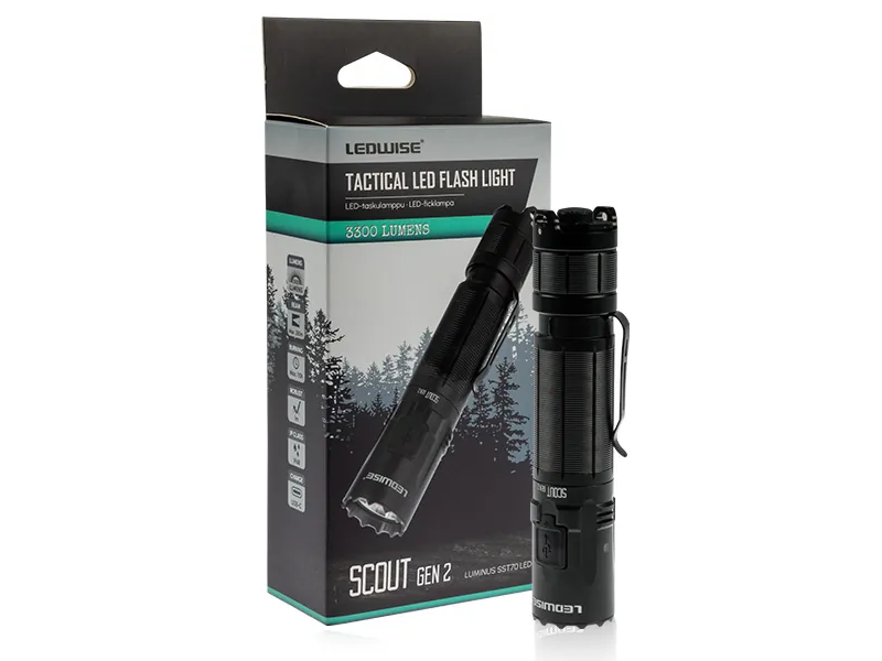 LEDWISE SCOUT GEN 2 Taktiskais LED lukturis ar 3300lm gaismas plūsmu un USB-C uzlādi