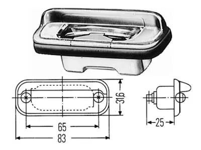Numura zīmes apgaismojums SV8.5 formātā ar 65mm skrūvju attālumu, iebūvējamais montāžas veids, 83x36mm