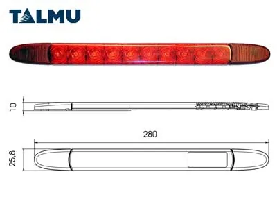 TALMU LED Bremžu Lukturis 10 LED ar Sarkanu Lēcu, 24V, 3m Vads